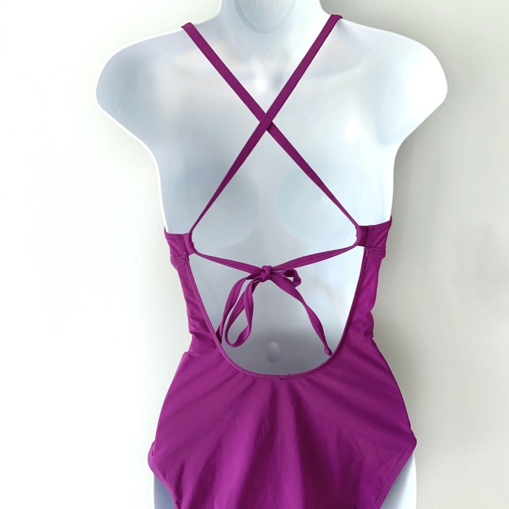 La Blanca One Piece Strappy Bathing Suit Purple 10 Gem